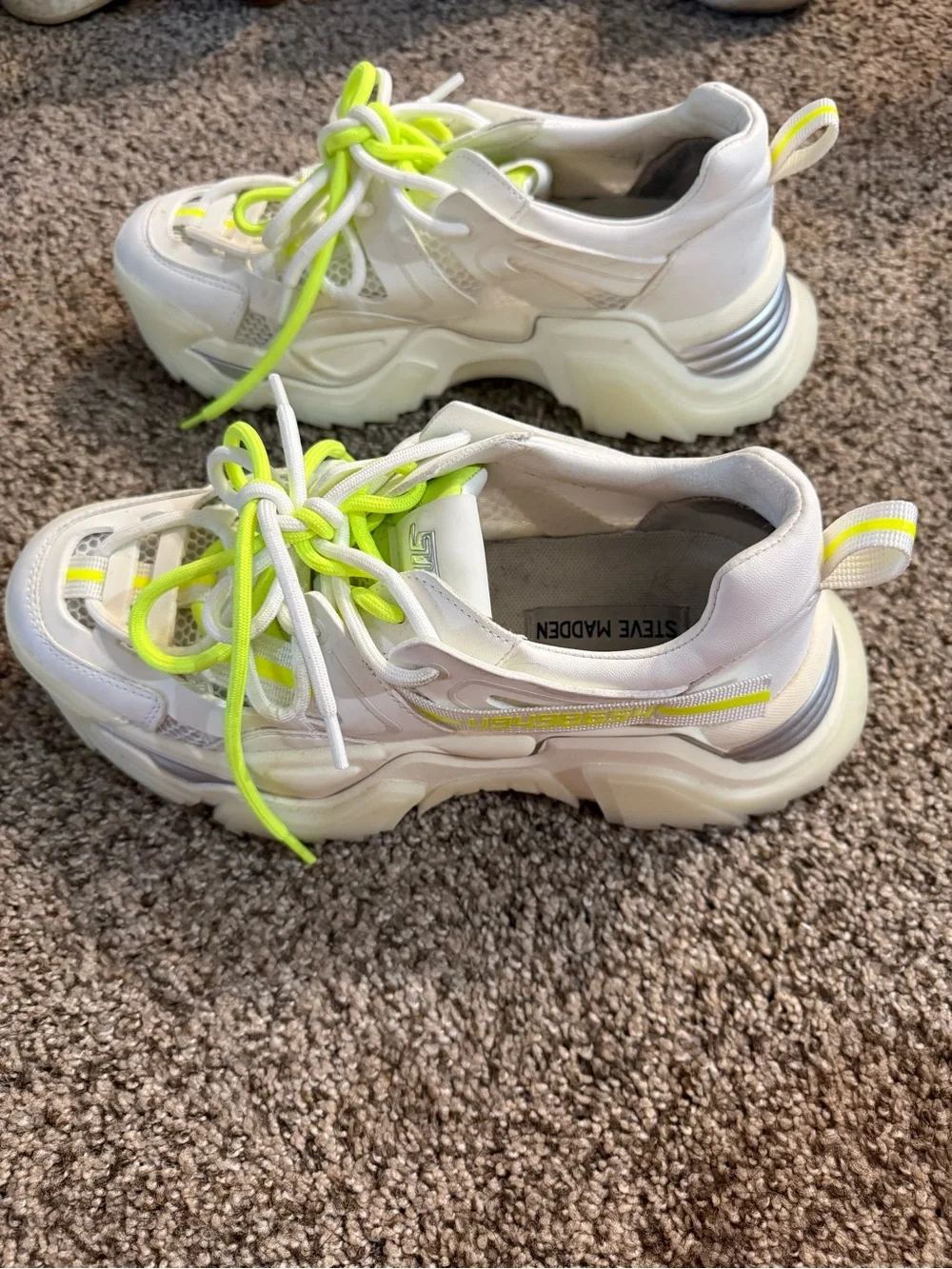 Steve Madden White Sneakers with Neon Yellow Accents